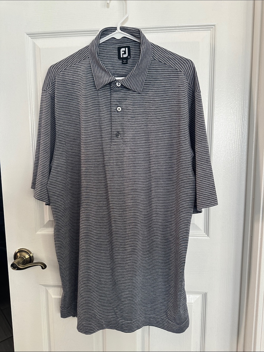 FootJoy Men's Gray and White Striped Performance Polo